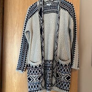 Lucky Brand Navy and Cream Patterned Cardigan